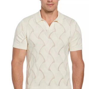 Perry Ellis Men's Short Sleeve Basket Weave Open Collar Polo Sweater Size L